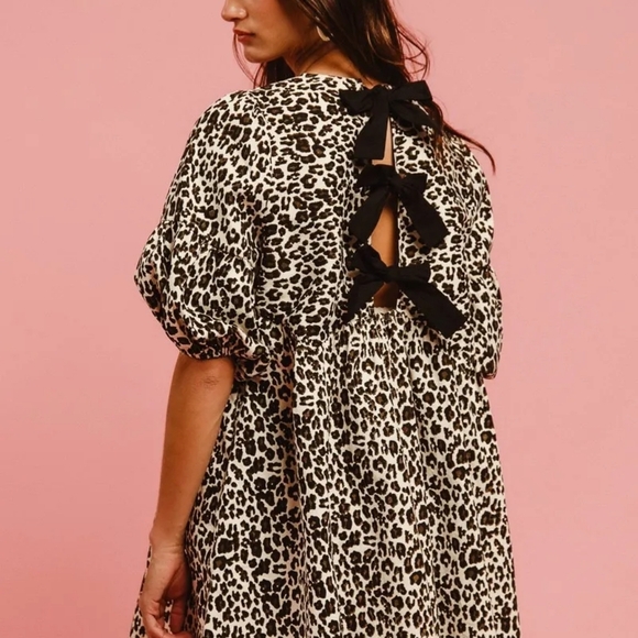 BiBi Leopard Denim Dress With Back Contrast Tie DetailBiBi Leopard Denim Dress W - Picture 3 of 4